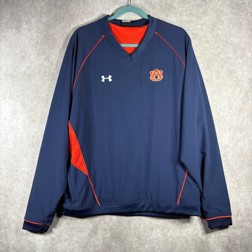 Under Armour Pullover Men LG Navy Auburn Tigers V-Neck Windshirt Sideline Jacket